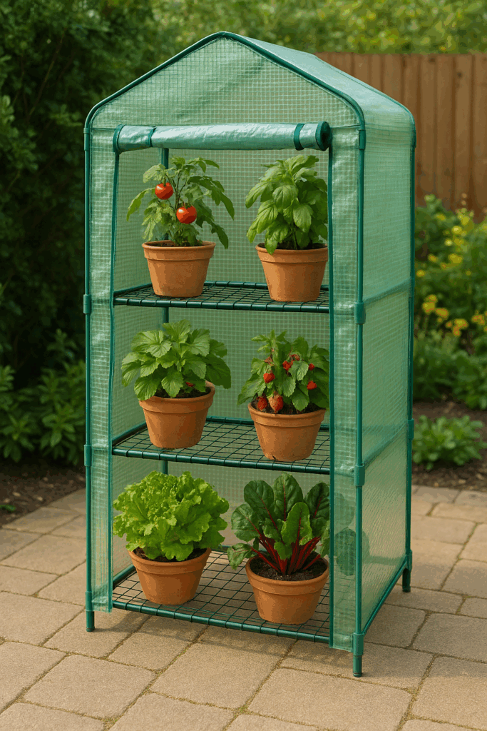 Small 4 tiered greenhouse, ideal for small UK gardens.