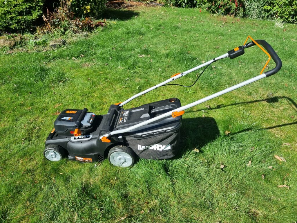 Worx WG737E cordless lawn mower.  