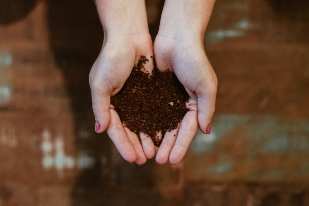 Hands holding soil – best soil for growing food indoors in the UK