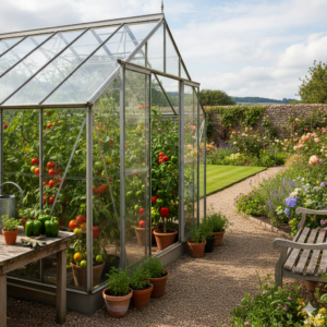 An example of how to use a greenhouse to grow tomatoes and peppers in a UK garden.