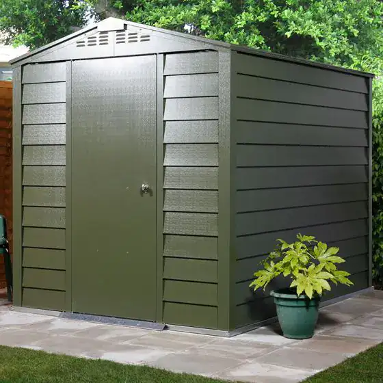 Trimetals Titan 680 6x8 premium metal shed with apex roof in UK garden