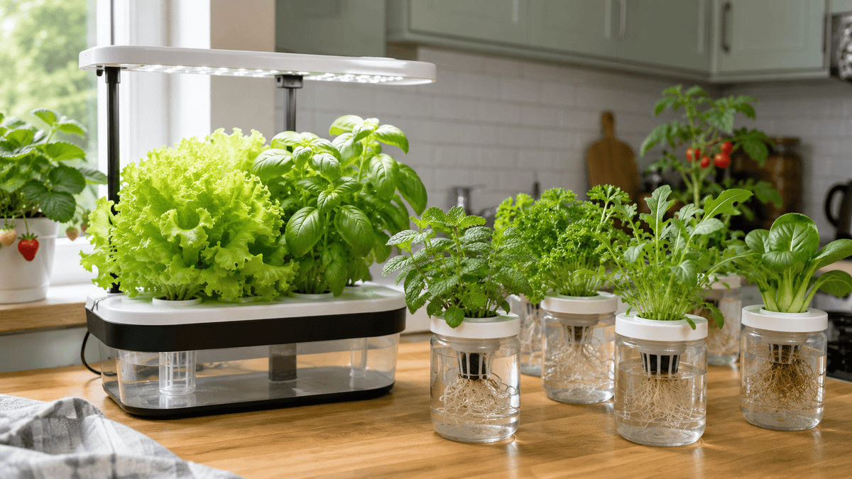 What plants can you grow hydroponically indoors, including lettuce, basil, mint, parsley and leafy greens in a kitchen hydroponic setup