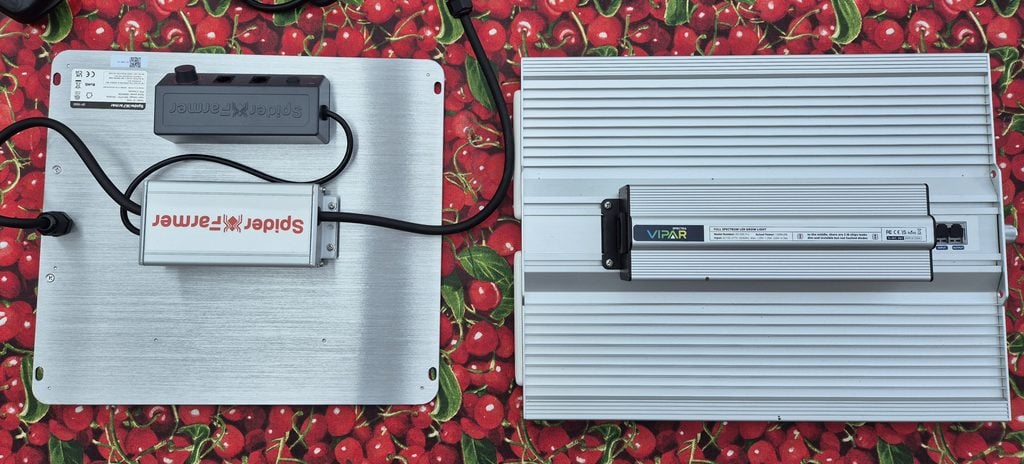 Spider Farmer SF1000 and ViparSpectra XS1500 Pro rear view showing drivers and controls